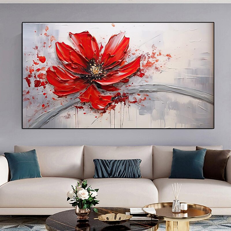 Large hand painted  Flower Oil Painting On Canvas Gold red flower painting Wall Decor Abstract Texture Floral PaintingCustom flower tree  Painting Modern Living Room Decoration3