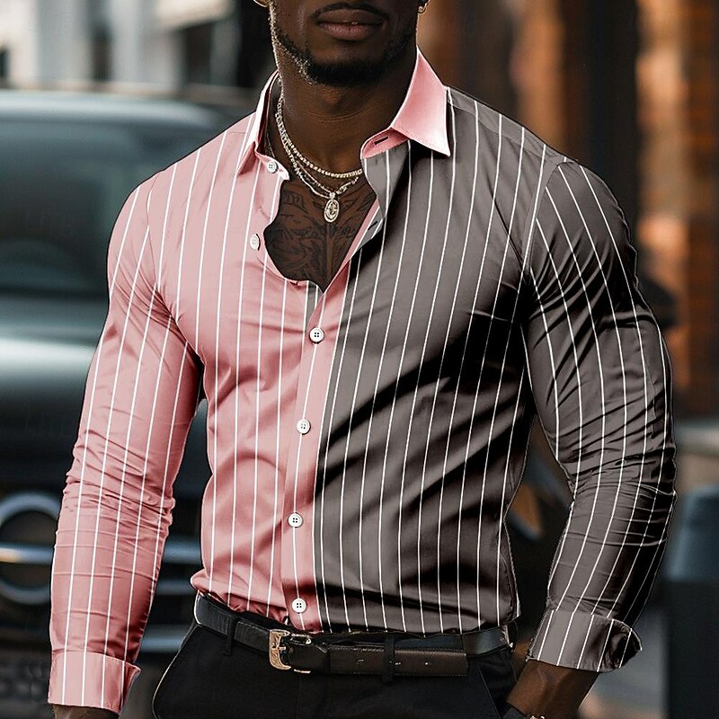 Men's Satin Shirt Dress Shirt Button Up Shirt Striped Daily Evening Party Pink Green Long Sleeve Turndown Summer Spring Clothing Apparel Buttons4