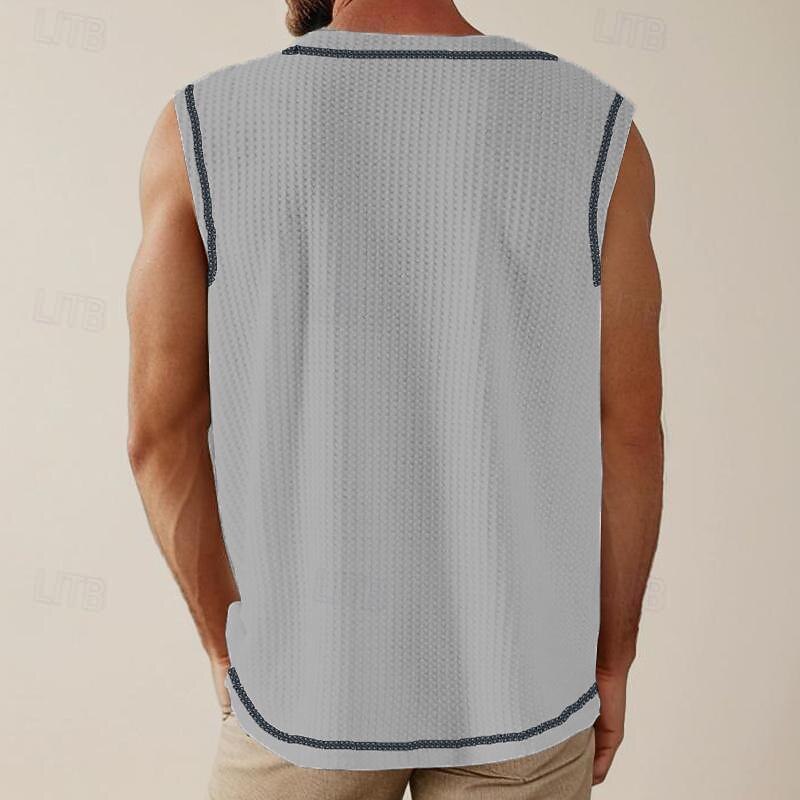 Men's Waffle Shirt Tank Top Vest Top Undershirt Sleeveless Square Neck Summer Plain Fashion Designer Muscle Outdoor Going out Gym Black White Khaki Top Tee for Men4