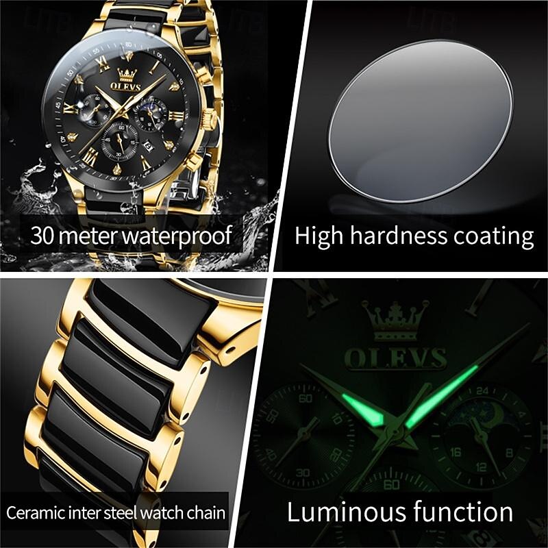 New Olevs Brand Men'S Watch Luminous Chronograph Calendar 24 Hours Multifunction Quartz Watch Business Ceramic Waterproof Men'S Wristwatch2