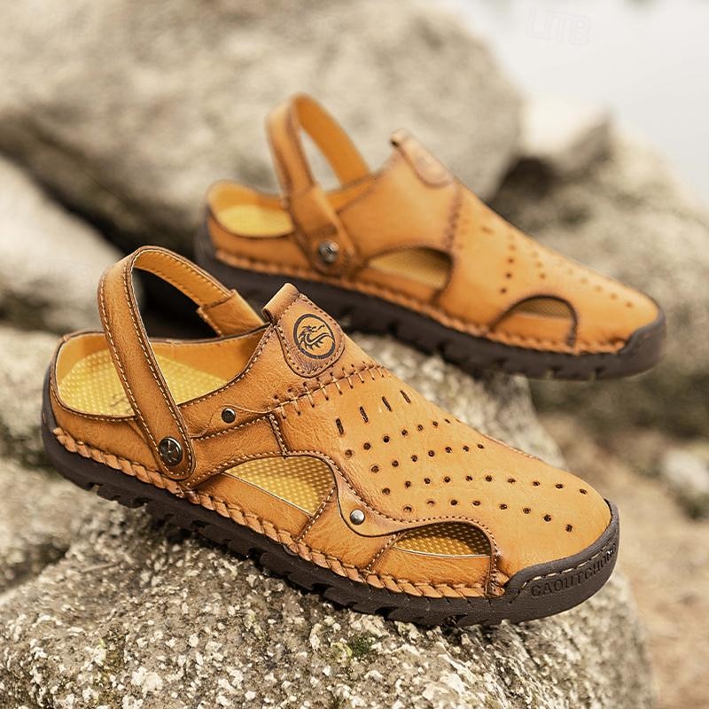 Men's Sandals - Perforated Faux Leather Finish, Fashion - forward for Casual Walks and Weekend Gatherings2