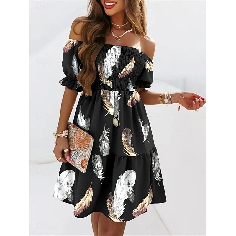 Women's Casual Dress Floral Leaf Backless Print Off Shoulder Mini Dress Stylish Casual Daily Vacation Half Sleeve Summer4