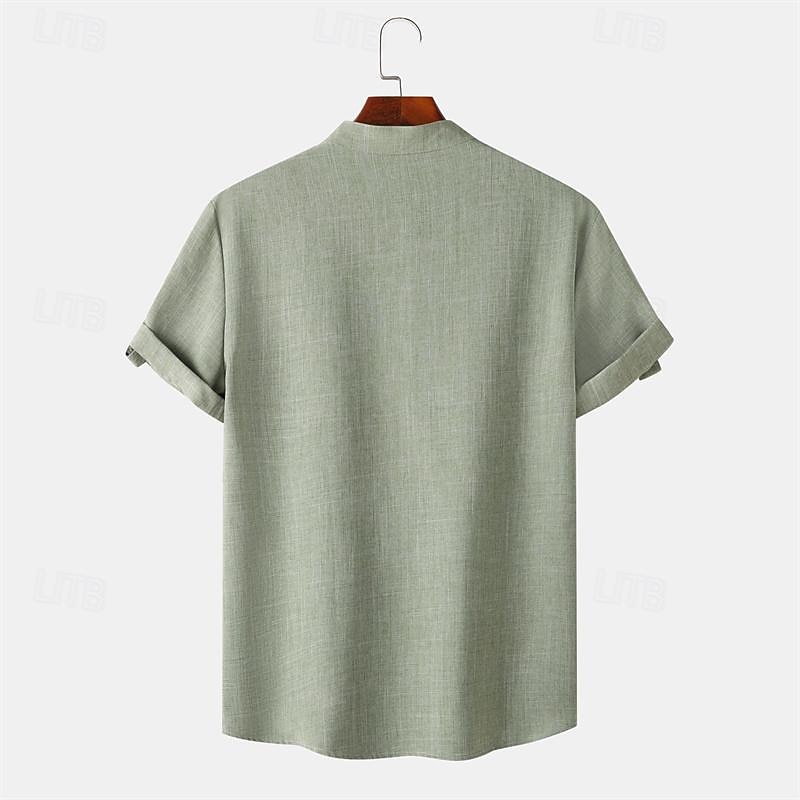 Men's Shirt Linen Shirt Chinese Collar Shirt Mandarin Collar Shirt Casual Shirt Cotton Shirt Plain Vacation Street Black Yellow Light Green Pink Short Sleeve Band Collar Summer Clothing Apparel 22