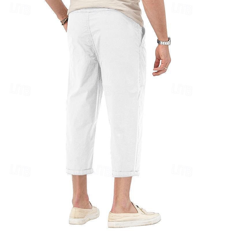 Men's Cropped Pants Beach Pants Casual Pants Pocket Drawstring Elastic Waist Plain Comfort Ankle-Length Sports Outdoor Daily Fashion Casual Black White Micro-elastic3