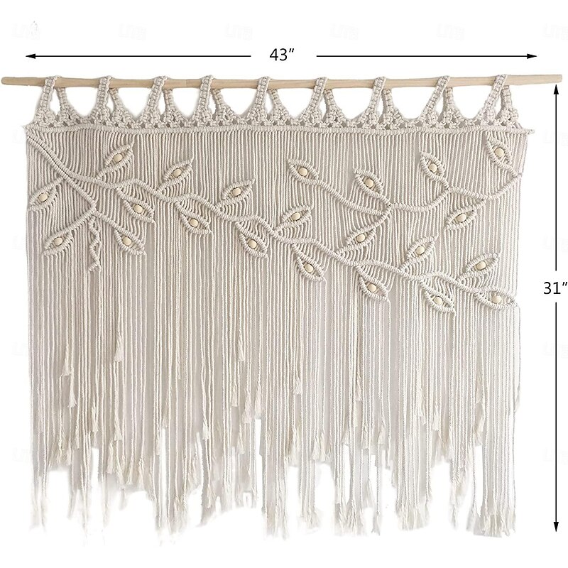 Macrame Window Curtain Wall Hanging Woven Tapestry Bedroom Kitchen Leaf Shape Living Room Curtains Wall Decor2