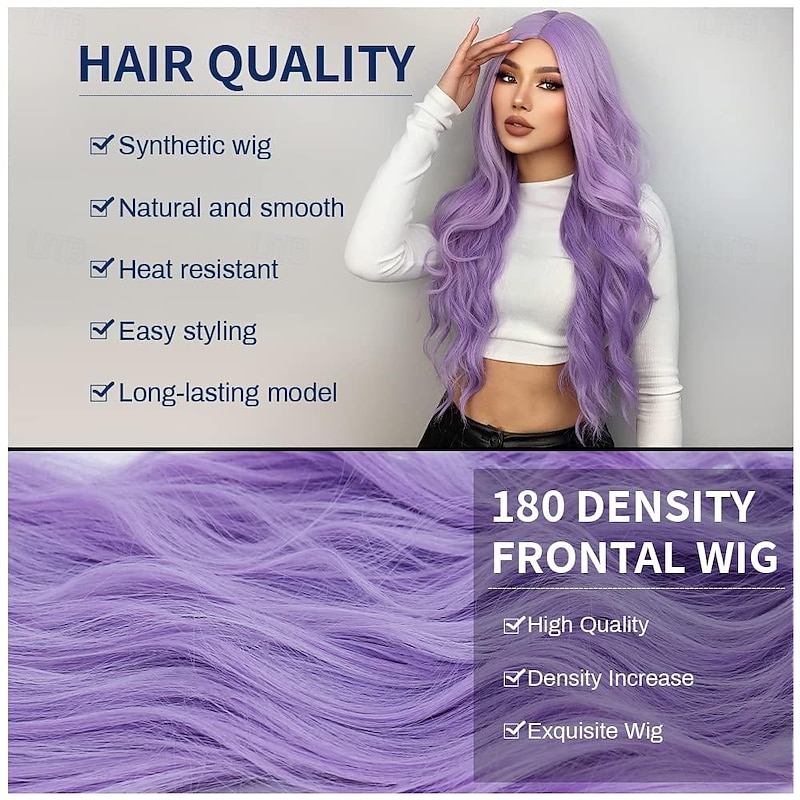 Purple Blonde Rainbow Body Wave Synthetic Wigs For Women 26 Inch Long Curly Hair For Cosplay Girls and Women Halloween Party Or Daily Use Wig4