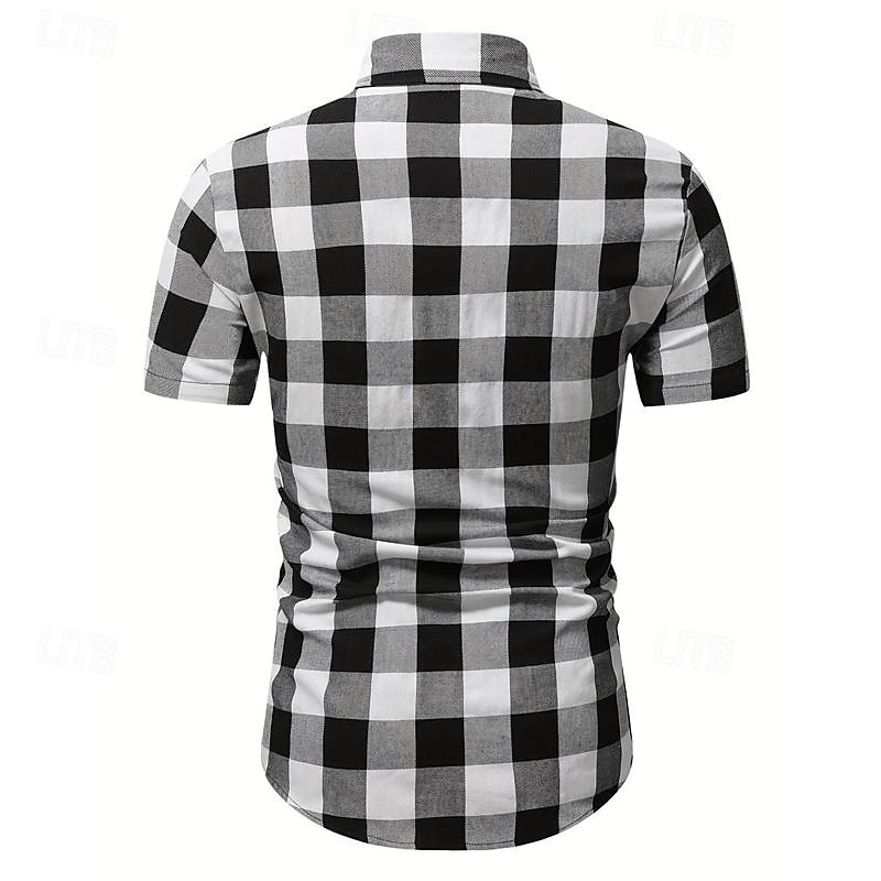 Men's Shirt Dress Shirt Button Up Shirt Plaid Wedding Party White Short Sleeve Lapel Summer Clothing Apparel3