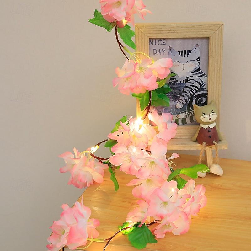 LED Green Leaf & Rose Garland String Lights Valentines Decor for Anniversary Wedding Holiday & Party Decor