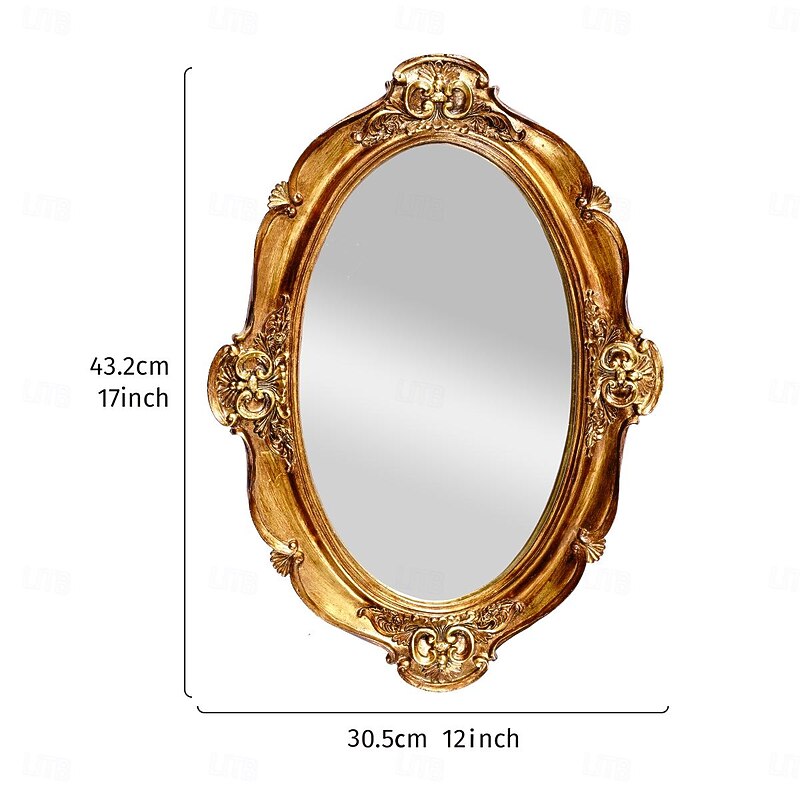 Vintage Oval Mirror Decorative Tray – Antique Copper Resin Makeup Vanity Organizer, Classic Palace Style Desktop Display, Photography Prop & Decor2