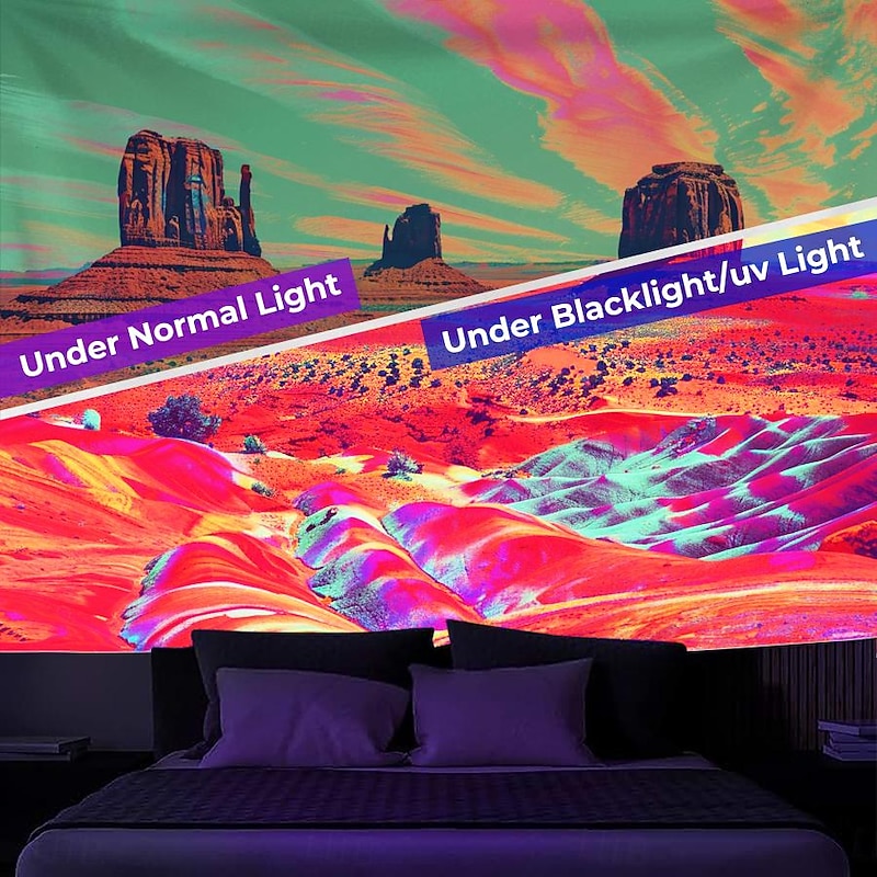Blacklight Tapestry UV Reactive Glow in the Dark Glow Party Neon Desert Trip Psychedelic Trippy Misty Hanging Tapestry Wall Art Mural for Living 5