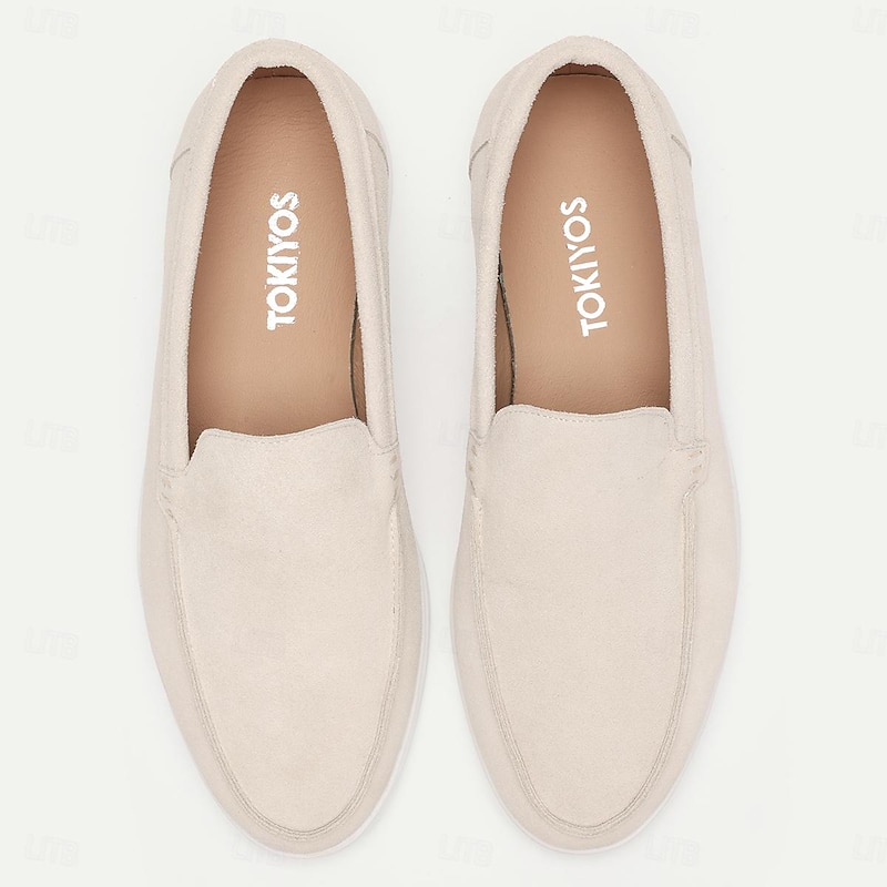Men's Classic Beige Suede Leather Loafers - Comfortable Slip-On Casual Shoes4