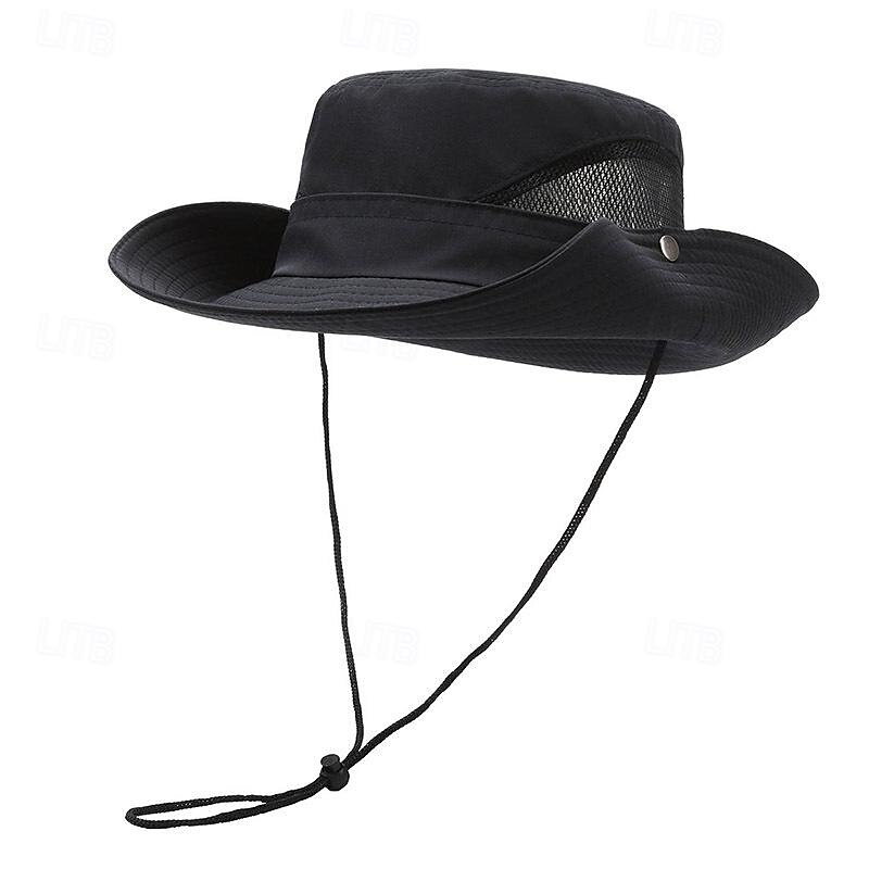 Men's Bucket Hat Sun Hat Black Navy Blue Polyester Mesh Drawstring Fashion Casual Street Daily Plain Adjustable Sunscreen Breathable2