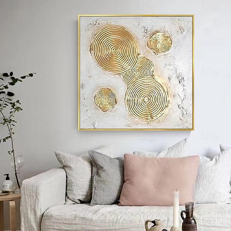 Oil painting hand painted Boho Wall Art Gold Circle Painting On Canvas Silver Abstract Painting Original Gold Leaf Texture Art Painting Large Wall Art painting for Living Room Artwork4