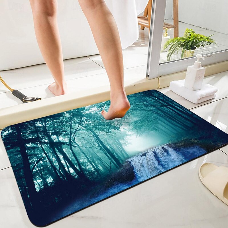 Forest Bath Mat Non-slip Deco Diatomaceous Earth Bath Mat Soft Mat Rubber Anti-Slip Fast Dry Super Absorbent Thin Bathroom Mat for Under Door - Bathroom Floor Mat Rug Bathtub Front Shower Mat Sink4