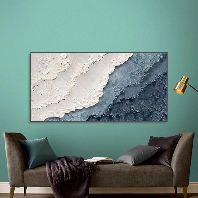 Hand painted 3D Earth Tone painting handmade Minimalist Ocean Painting on Canvas Textured Wall Art Sea Wave Painting Wabi-Sabi art Wall Art painting Morden Art for Bedroom Wall Decoration3