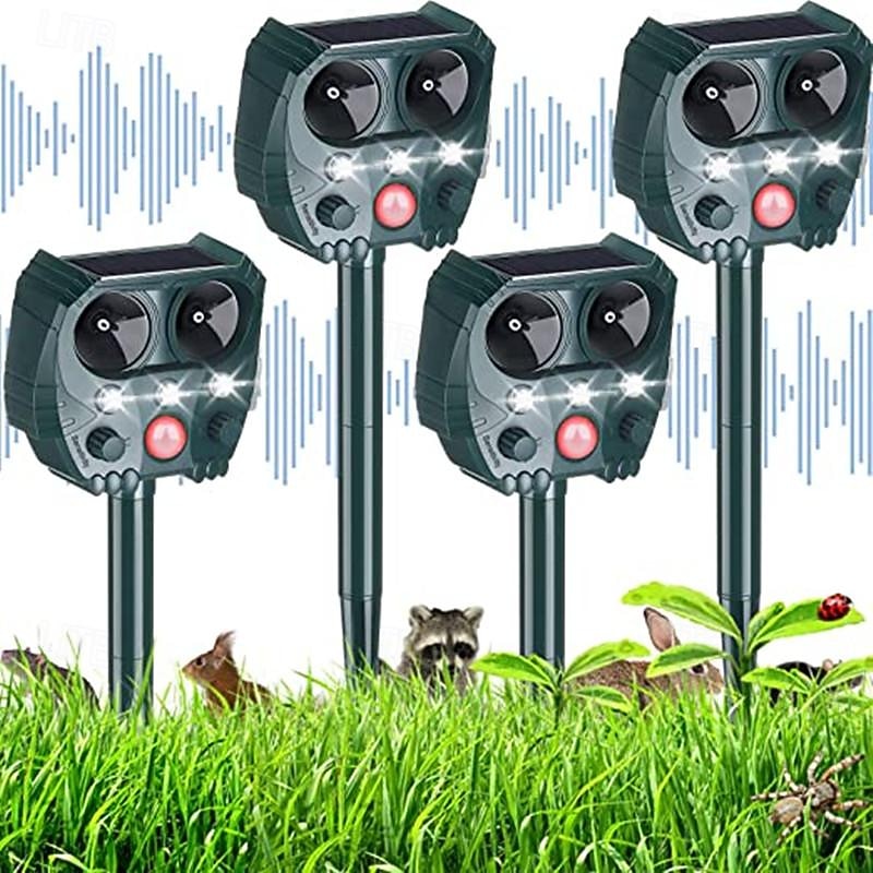 Solar Powered Animal Repeller – Ultrasonic Bird, Dog, Snake Deterrent with Sound, Flash Light for Outdoor Garden and Farm Use
