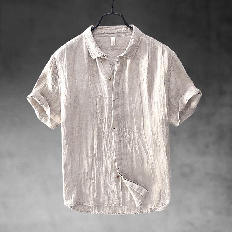 Men's Shirt White Cotton Shirt Casual Shirt Cotton Linen Shirt Plain Vacation Street White Khaki Gray Light Blue Short Sleeve Turndown Summer Clothing Apparel Button-Down3