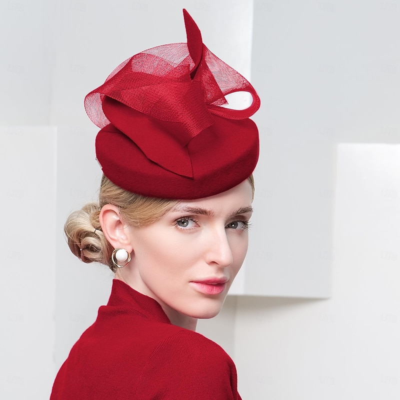 Hats Headwear 100% Wool Fedora Hat Top Hat Wedding Cocktail Wedding British With Pure Color Tulle Headpiece Headwear