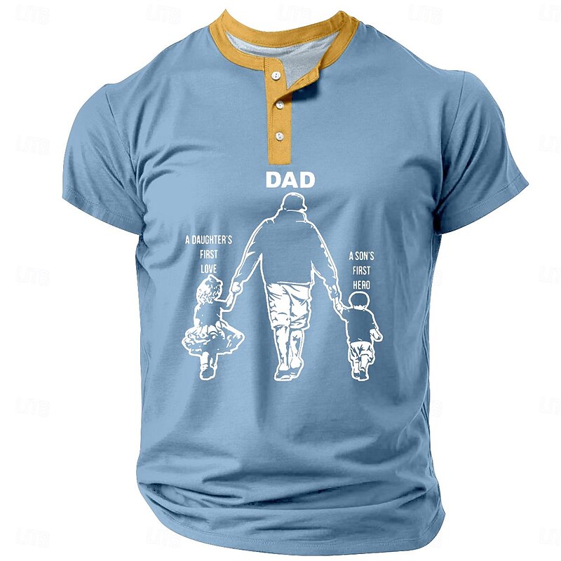 Men's Dad Henley Short Sleeve Graphic T-Shirt: A Daughter's First Love, A Son's First Hero3