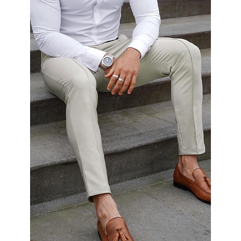 Men's Graduation Trousers Chinos Chino Pants Pocket Plain Comfort Breathable Office Daily Casual Black Red2