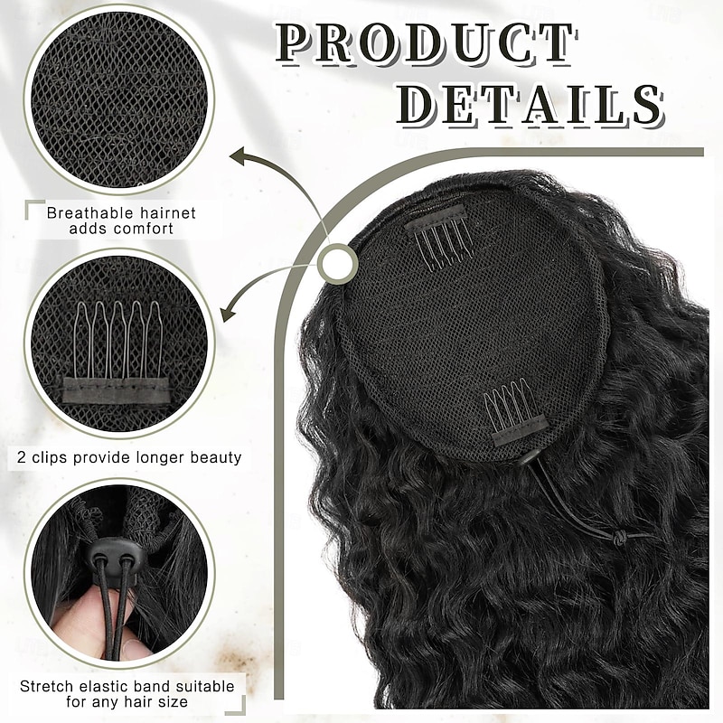 Curly Ponytail Extension Drawstring Ponytail for Black Women Natural Black Curly Clip in Hair Extensions 18 Inch Ponytail Extension Synthetic Hairpiece for Daily Party3