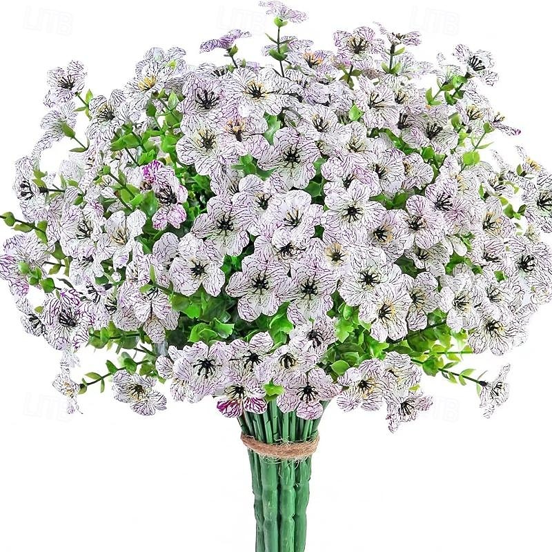 10 Branches Outdoor Artificial Flowers Seven-Stem Eucalyptus, Purple Violets, Realistic Floral Bouquet for Decorative Centerpieces and Flower Arrangements3