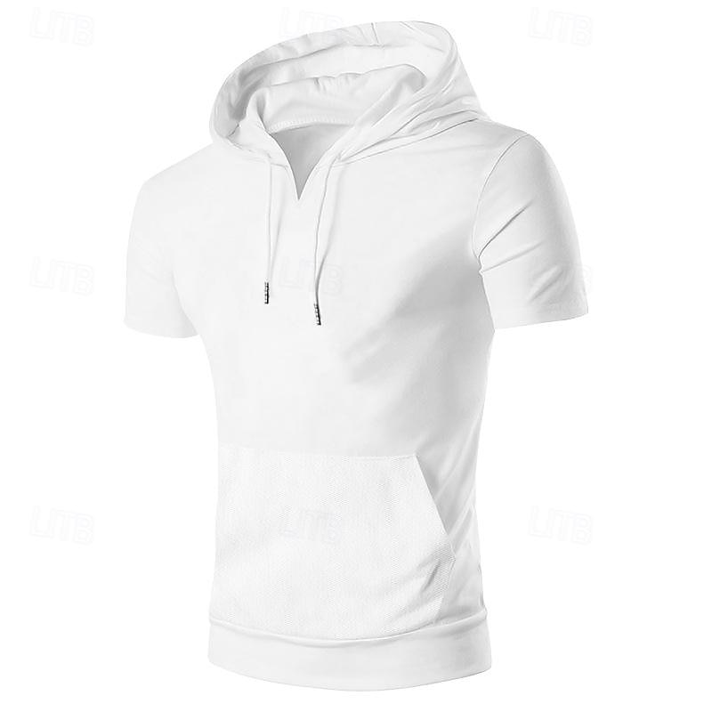 Men's Hoodie Tee Top Short Sleeve V Neck Summer Color Block Fashion Designer Comfortable Hooded Outdoor Casual Daily Black White Brown Top Tee for Men2