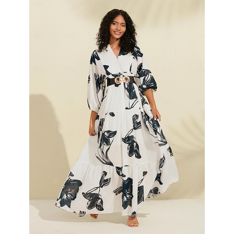 Floral V Neck Belted Maxi Dress4