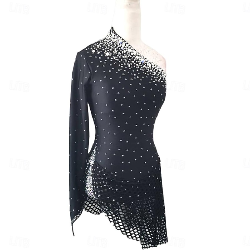 Latin Dance Dress Crystals / Rhinestones Women's Girls' Performance Training Long Sleeve High Stretch Yarn2