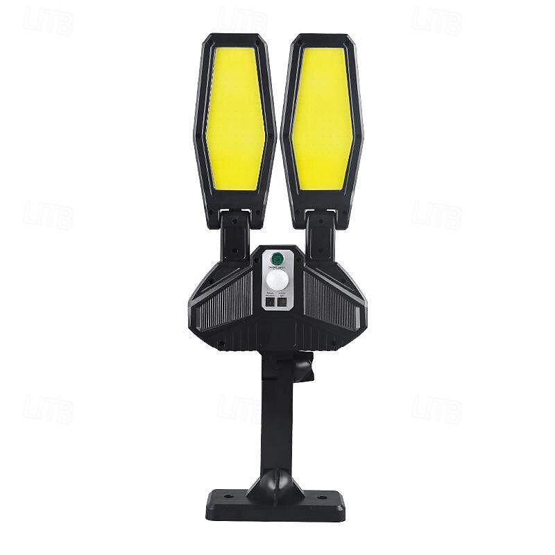 Solar Flood Lights Street Light, COB Solar Power 2 Heads Remote Control 270° Motion Sensor Street FloodLight Wall Lamp Waterproof for Outdoor Garden Security2