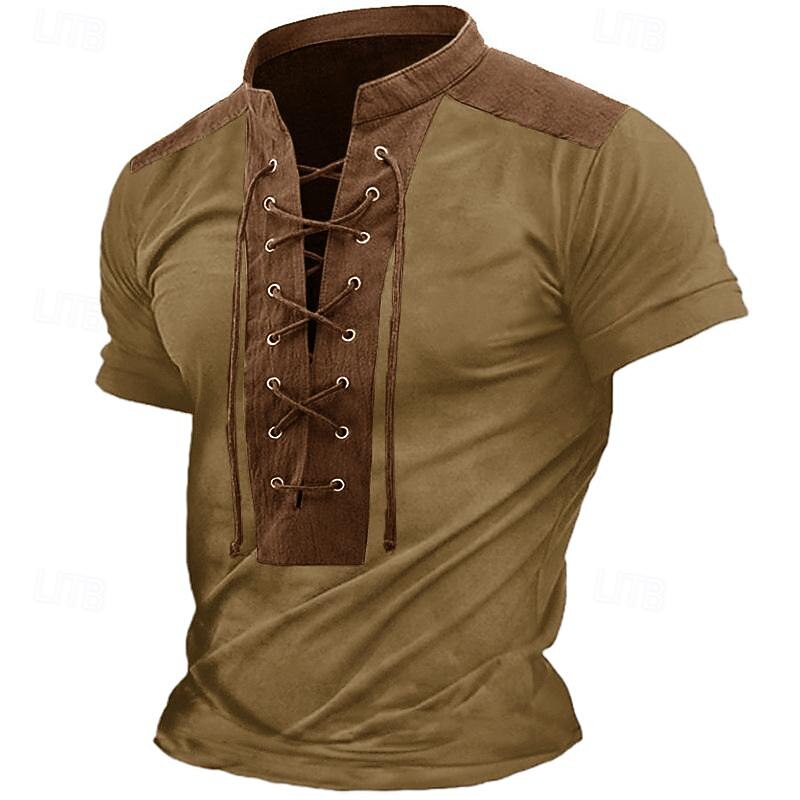 Men's Henley Shirt Tee Top Color Block Drawing Henley Outdoor Casual Short Sleeve Button Clothing Apparel Fashion Designer Comfortable3