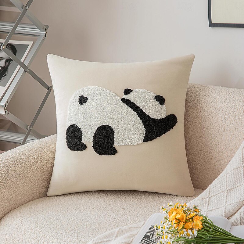 Panda Pattern Embroidered Throw Pillow Covers for Bedroom Livingroom Sofa Couch Chair