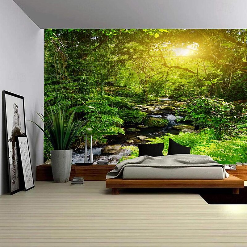 Landscape Waterfall Forest Hanging Tapestry Wall Art Large Tapestry Mural Decor Photograph Backdrop Blanket Curtain Home Bedroom Living Room Decoration3