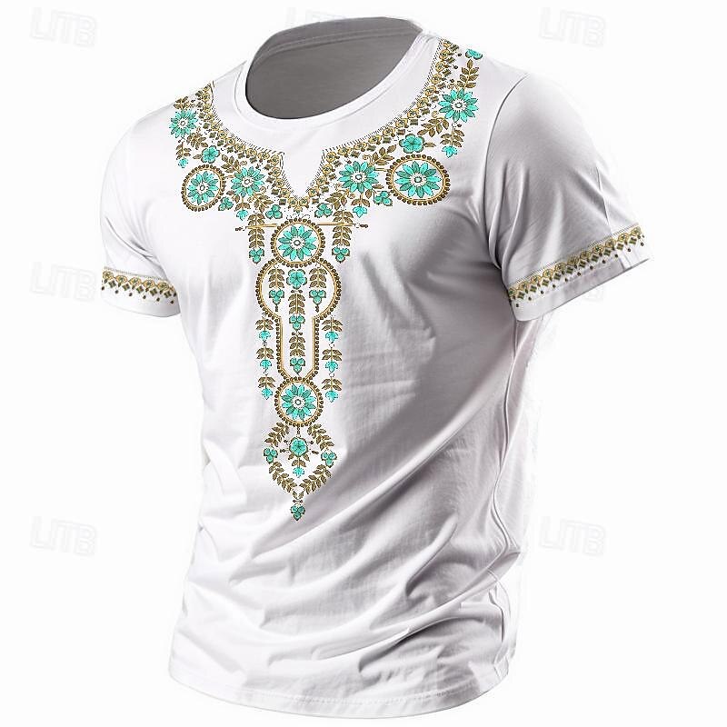 Men's Graphic Pattern Tribal T Shirt T shirt 3D Print Crew Neck Shirt Vacation Ethnic Casual Casual Daily Holiday Black White Blue Summer Spring Clothing Apparel S M L XL XXL XXXL3