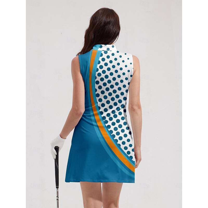 Women's Golf Dress Blue Sleeveless Sun Protection Tennis Outfit Polka Dot Ladies Golf Attire Clothes Outfits Wear Apparel2