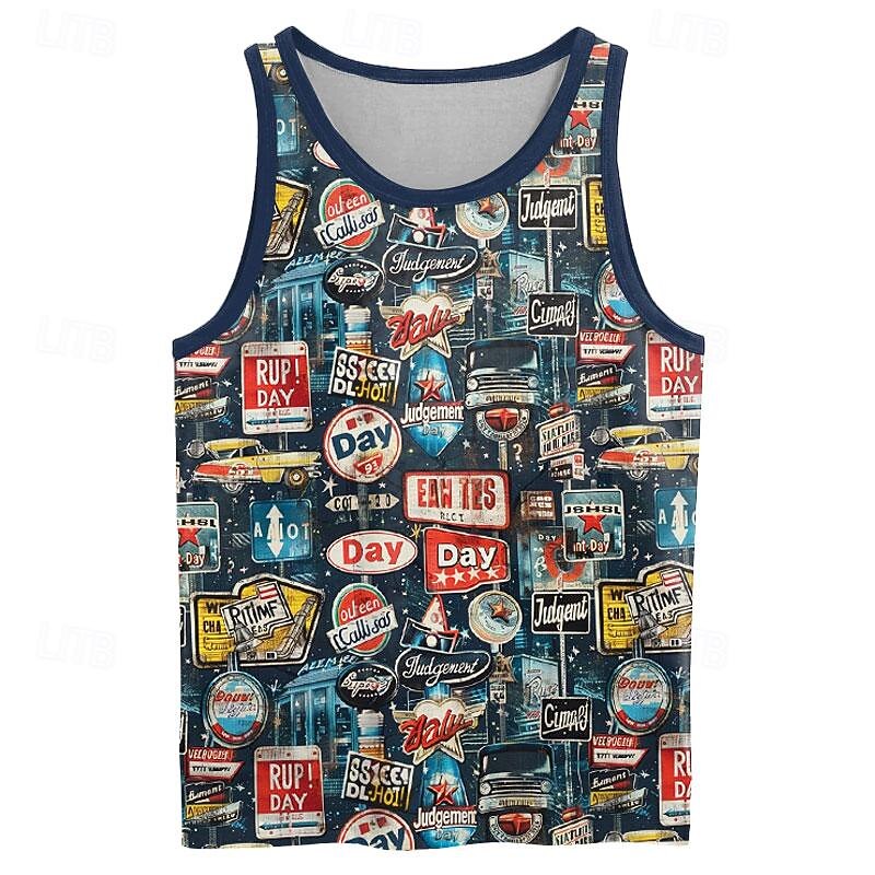 Men's Vehicle T Shirt Vest Top Sleeveless T shirt 3D Print Crew Neck Shirt Vacation Retro Vintage Street Daily Holiday Red Blue Khaki Summer Spring Clothing Apparel S M L XL XXL XXXL4