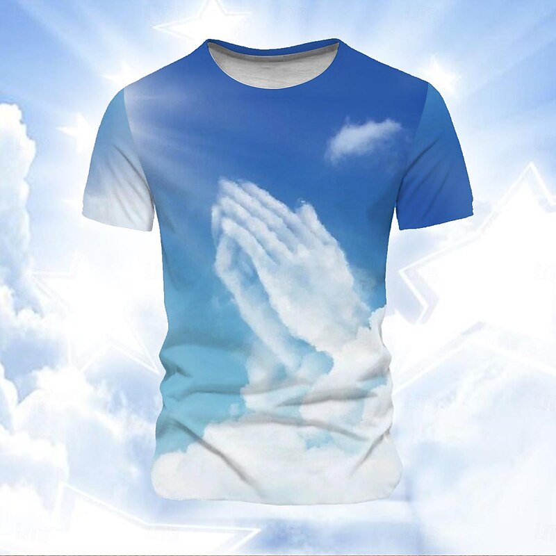 Men's Cross T Shirt Short Sleeve T shirt 3D Print Crew Neck Shirt 3D Print Casual Outdoor Street Blue 3# Blue 2# Blue 1# Summer Spring Clothing Apparel S M L XL XXL 3XL4