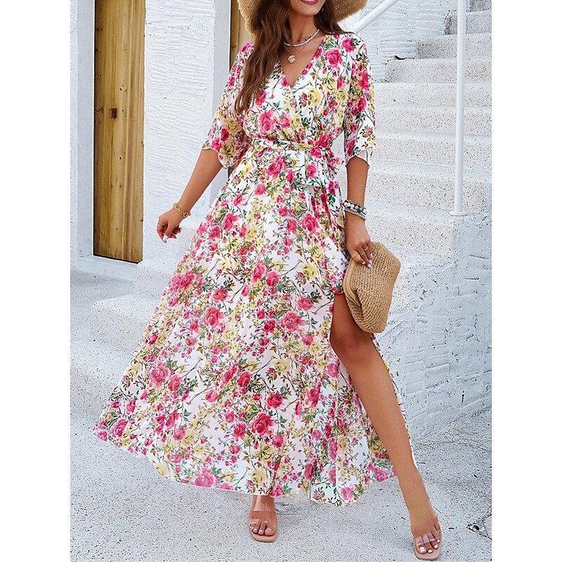 Women's Casual Dress Floral Print V Neck Long Dress Maxi Dress Bohemia Stylish Daily Date 3/4 Length Sleeve Summer3
