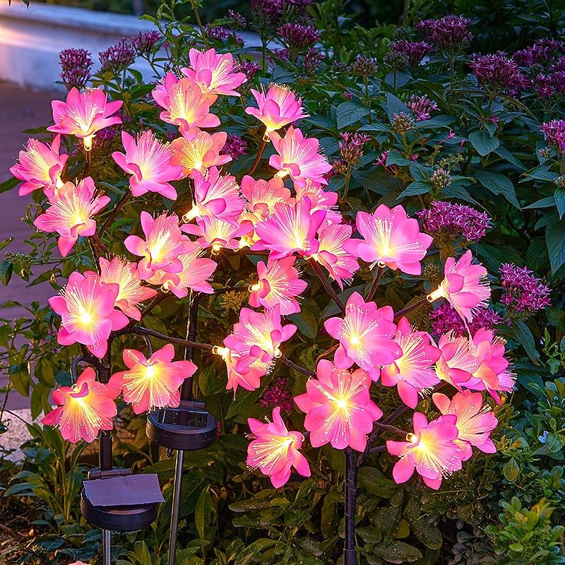 LED Simulation Flower Solar 8 Modes Lawn Light Camellia Flower Light Outdoor Waterproof Garden Light Villa Park Yard Lawn Walkway Landscape Decoration 1/2Pcs