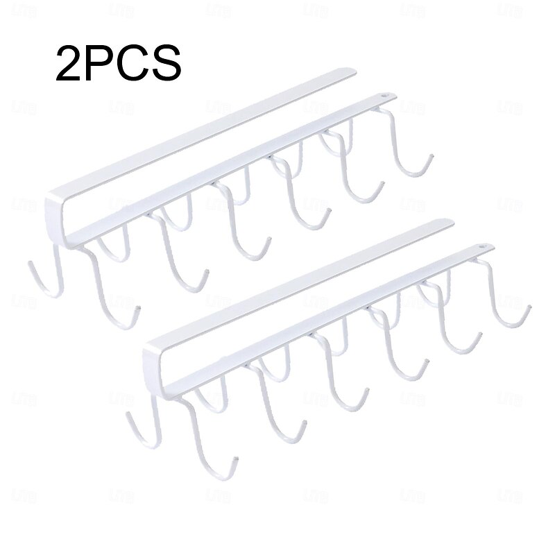 2pcs No-Drill Household Kitchen Cup Racks: Cabinet Hanging Shelves, Suspended Cup Holder Hooks for Organizing and Storing Cups2
