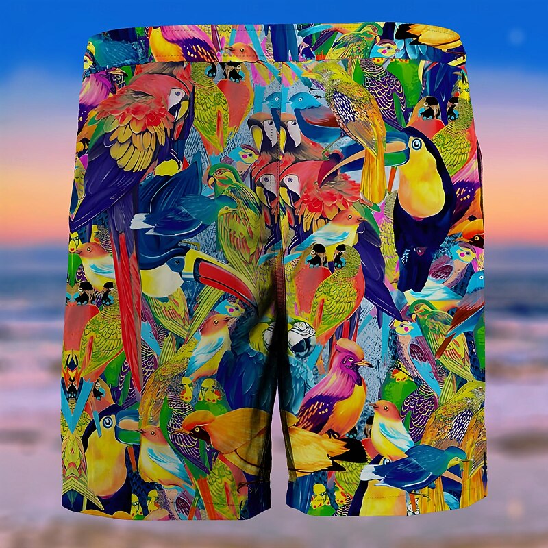 Men's Tree Parrot Flower / Plants Swimming Trunks Board Shorts Shorts Mid Waist Fashion Streetwear Designer Casual Daily Holiday Pocket Drawstring Elastic Waist Designer Clothing Apparel2