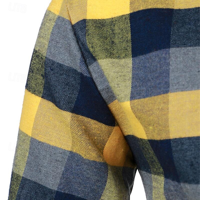 Men's Shirt Dress Shirt Button Up Shirt Plaid Wedding Party Yellow Short Sleeve Lapel Summer Clothing Apparel4