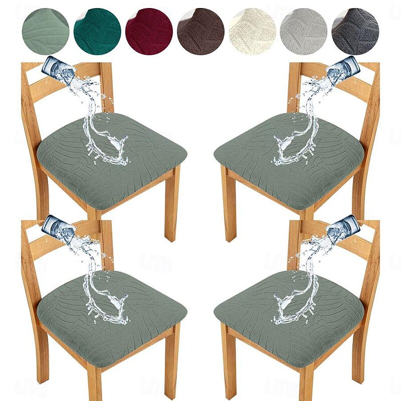 4PCS Waterproof Dining Chair Cover Stool Chair Cover Jacquard Leaves Slipcovers4