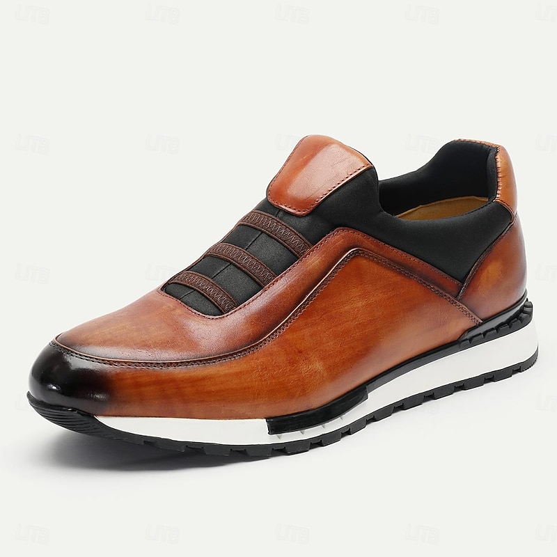 Men's Dress Sneakers Leather Italian Full-Grain Cowhide Slip Resistant Lace-up Brown3