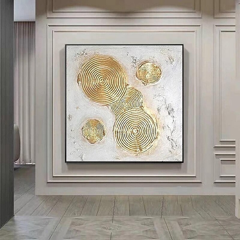 Oil painting hand painted Boho Wall Art Gold Circle Painting On Canvas Silver Abstract Painting Original Gold Leaf Texture Art Painting Large Wall Art painting for Living Room Artwork3
