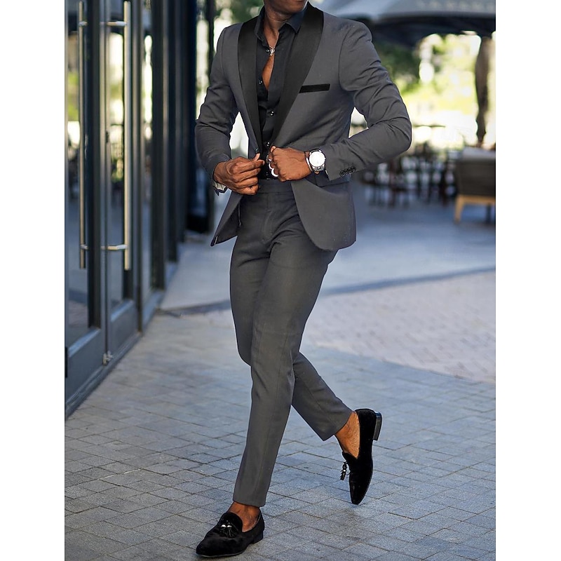 Men's Wedding Party Suits Notch Red Dark Green Fashion Daily Solid Colored Tailored Fit 2 Piece Single Breasted One-button2