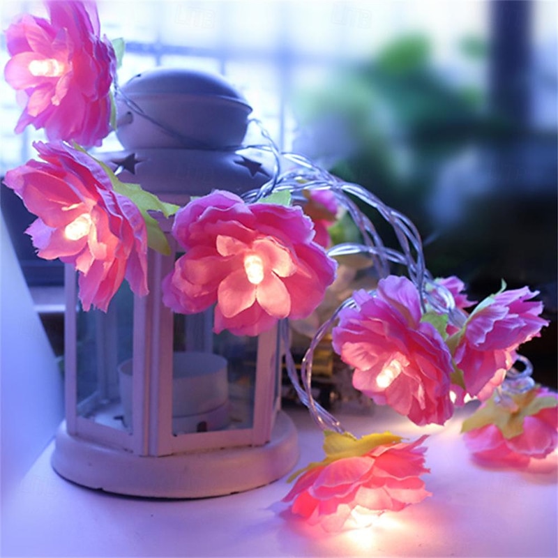 Elegant Wedding Party Reception LED Flower String Lights – Battery Operated Fairy Lights 1.5M 10LED/3M 20LED Romantic Lantern Lights for Home Decor4