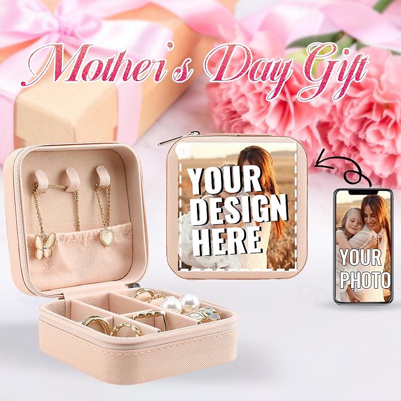 Personalized Photo Travel Jewelry Case Custom Best Gift for Mom - Portable PU Leather Mini Jewelry Travel Case for Girls, Women, Wedding Gift Storage Case for Women2