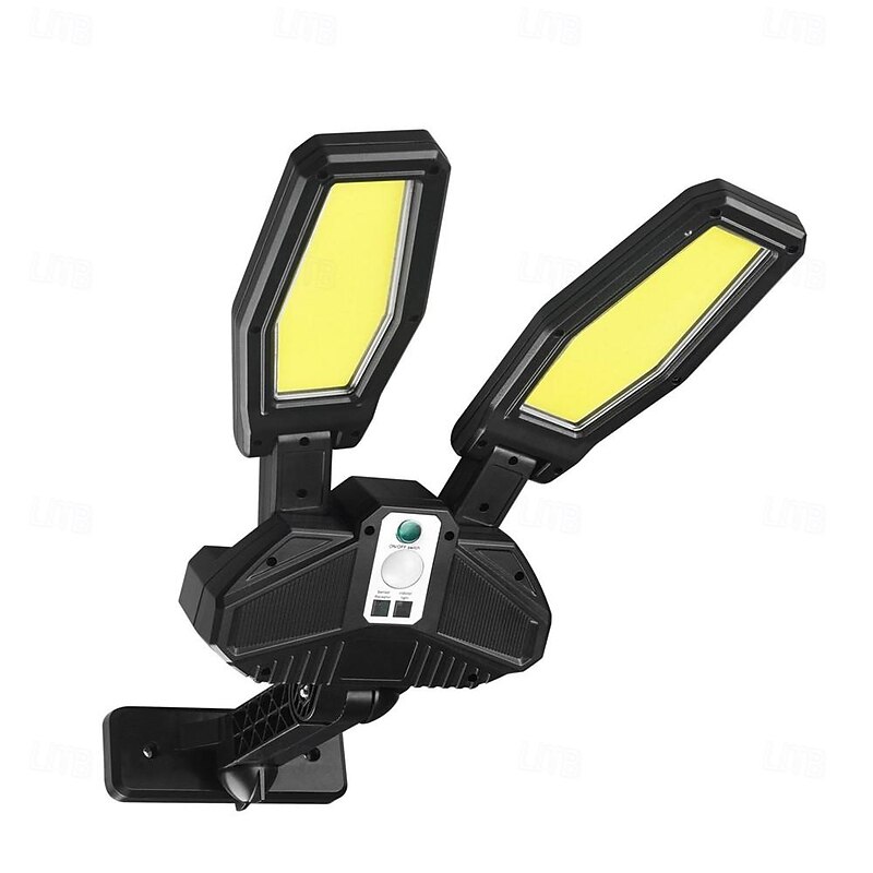 Solar Flood Lights Street Light, COB Solar Power 2 Heads Remote Control 270° Motion Sensor Street FloodLight Wall Lamp Waterproof for Outdoor Garden Security4