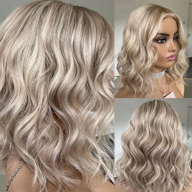 Remy Human Hair 13x4 Lace Front Wig Short Bob Brazilian Hair Wavy Multi-color Wig 130% 150% Density Highlighted / Balayage Hair Glueless Pre-Plucked For Women Short Human Hair Lace Wig2